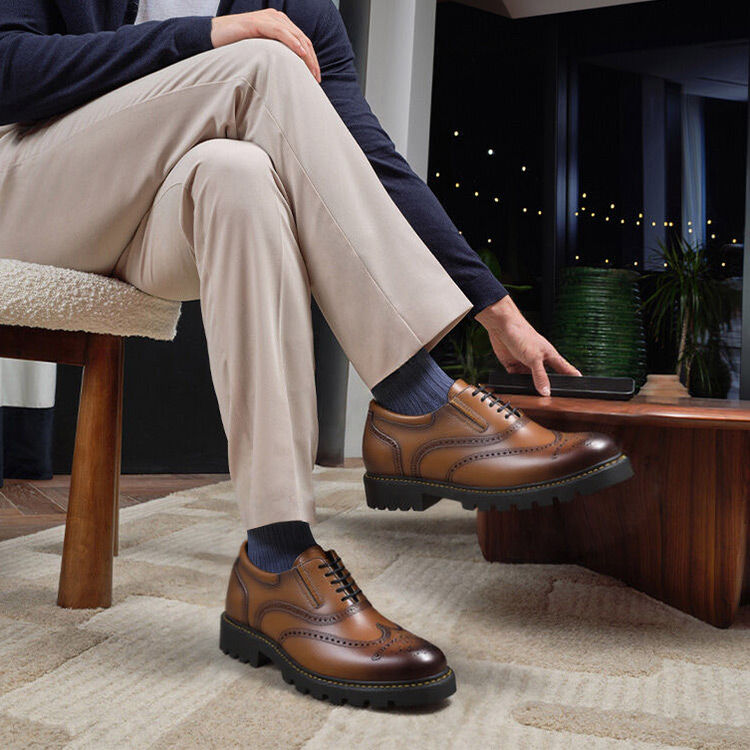 brown elevator dress shoes for men 3 inches